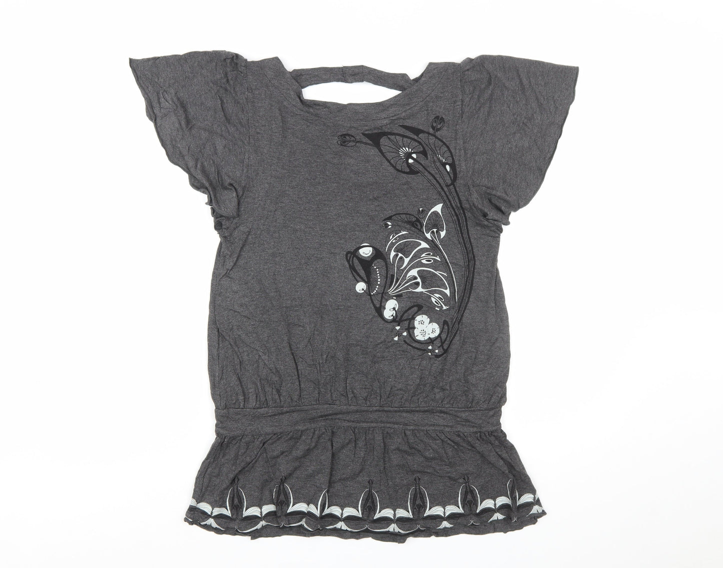 Urbanconcept Womens Grey Floral Tunic T-Shirt Size 2 Short Sleeve