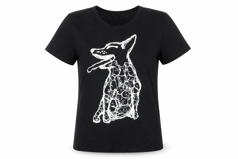 Inkast Women's Black Dog Print Cotton T-Shirt Medium