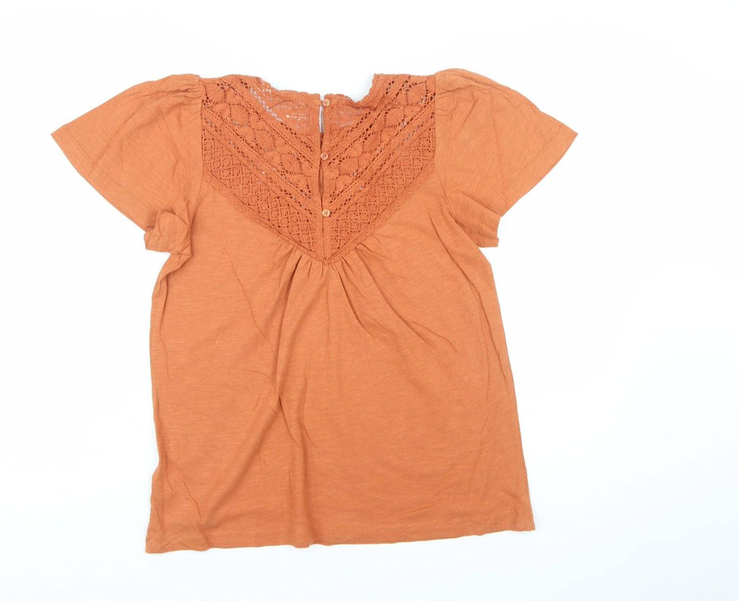 Fat Face Womens Orange Crochet Cotton Tunic Blouse Size 8