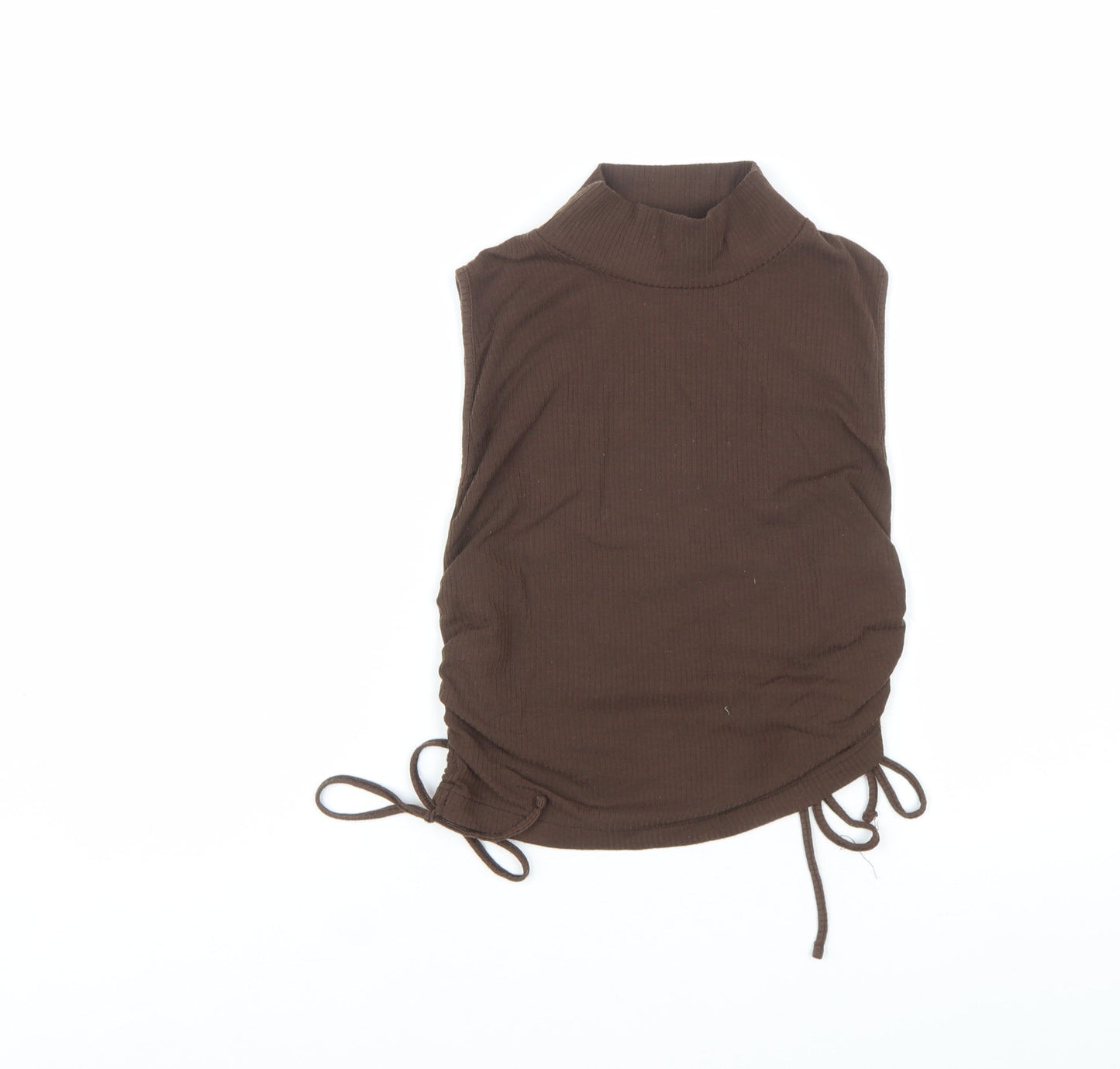 Zara Women Brown Mock Neck Sleeveless Ribbed Camisole Top Size 12