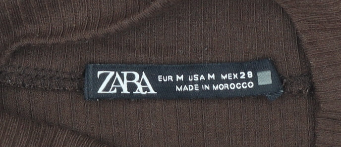 Zara Women Brown Mock Neck Sleeveless Ribbed Camisole Top Size 12