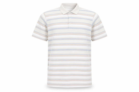 HiPPO Men's Beige Striped Cotton Polo Shirt Size L Short Sleeve