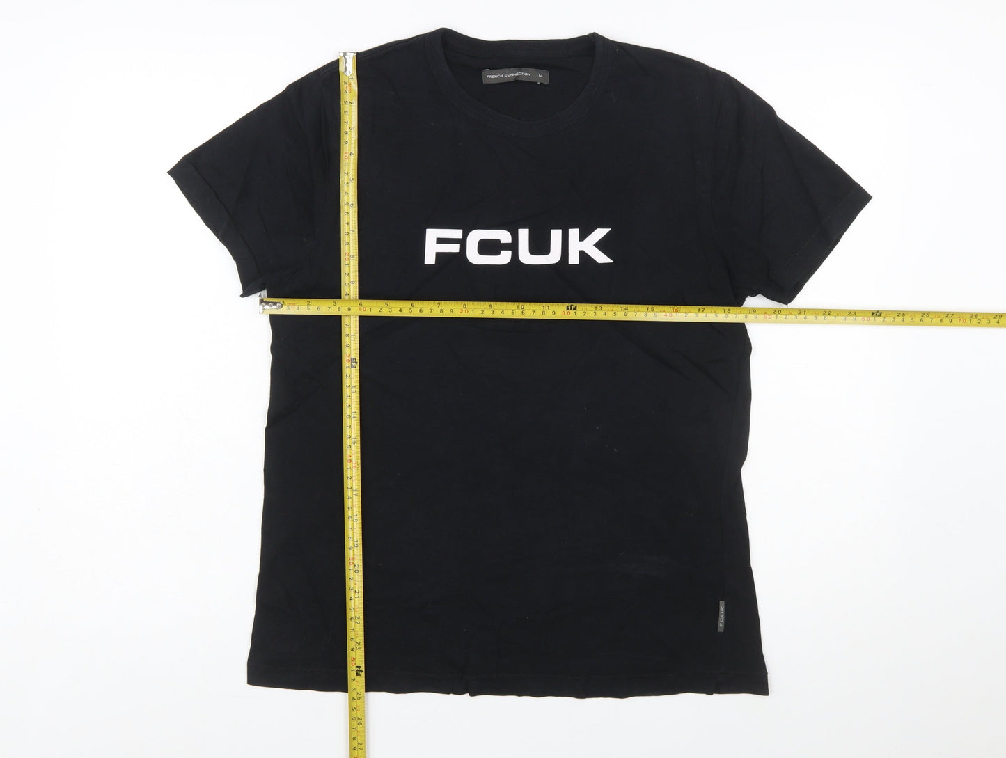 French Connection FCUK Black Cotton Crew Neck Men's T-Shirt Medium