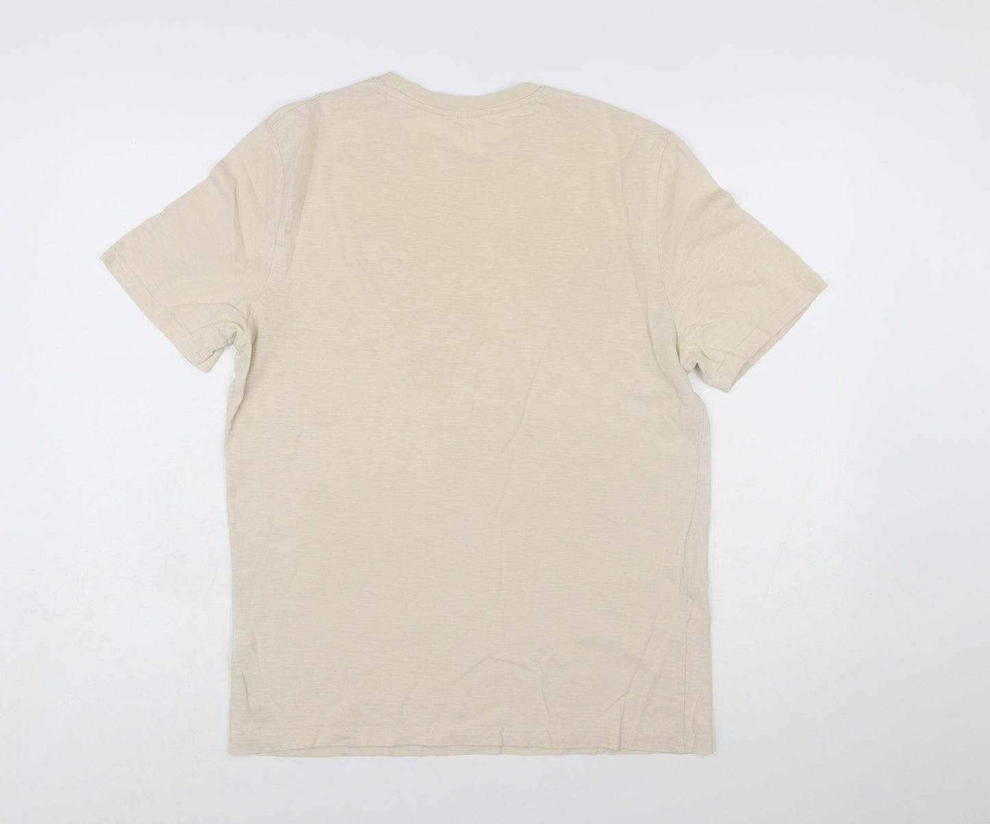 Marks and Spencer Men’s Beige Graphic Palm Beach Cotton T-Shirt Size M