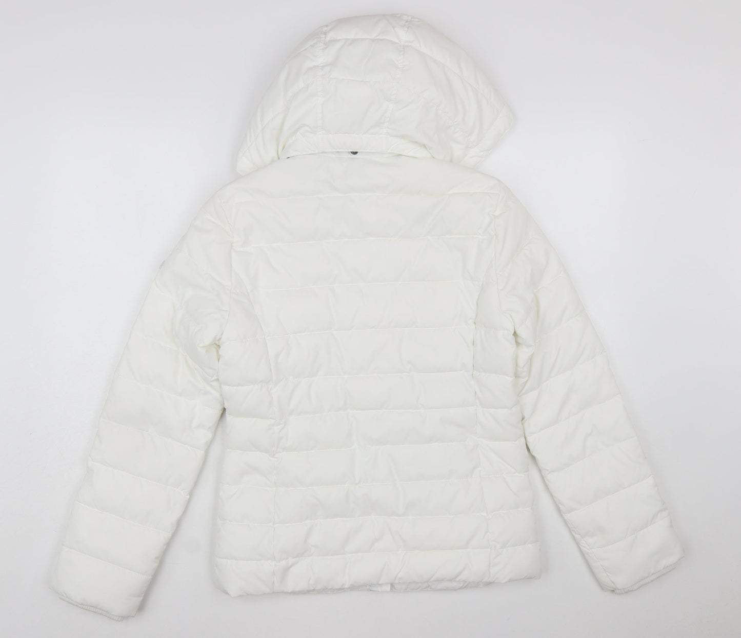 Tommy Jeans Women's White Puffer Jacket Hooded Short Size S