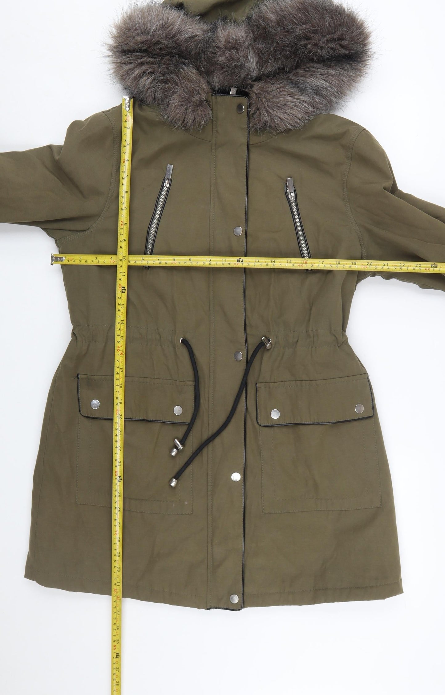 Oasis Women’s Green L Parka Coat with Faux Fur Hood