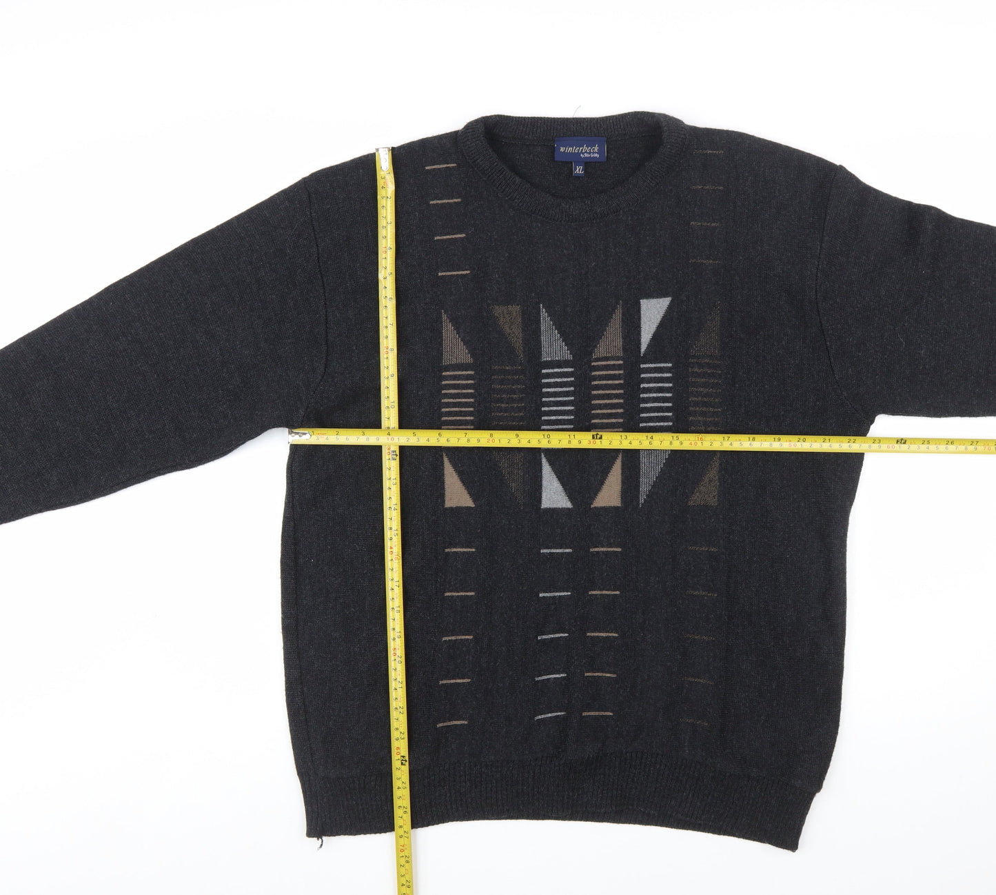 Winterbeck by Peter Gribby Mens Black Geometric Wool Blend Pullover XL