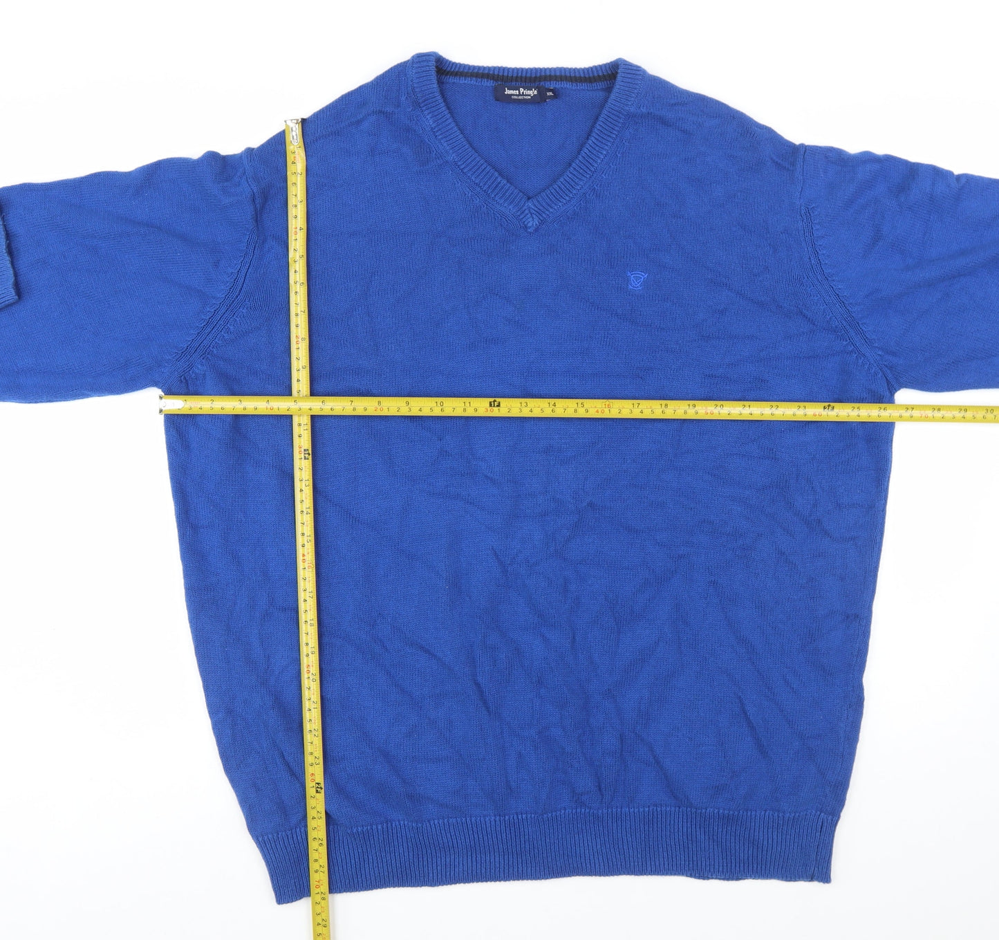 James Pringle Men's Blue 2XL Cotton V-Neck Pullover Jumper