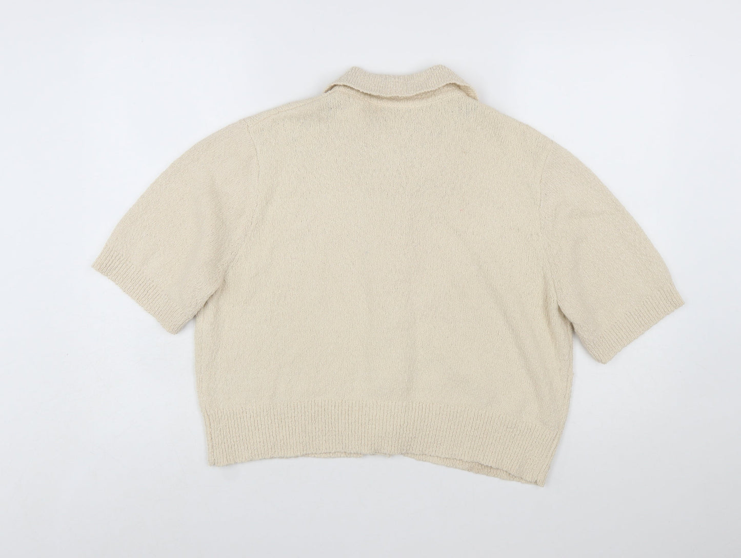 Marks and Spencer Women’s Beige Collared Short Sleeve Knit Cardigan L