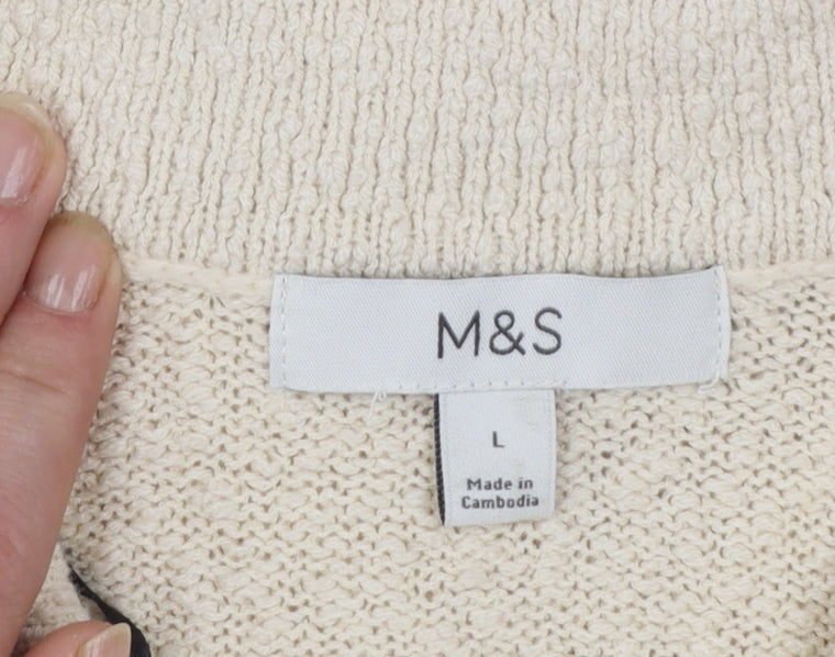 Marks and Spencer Women’s Beige Collared Short Sleeve Knit Cardigan L