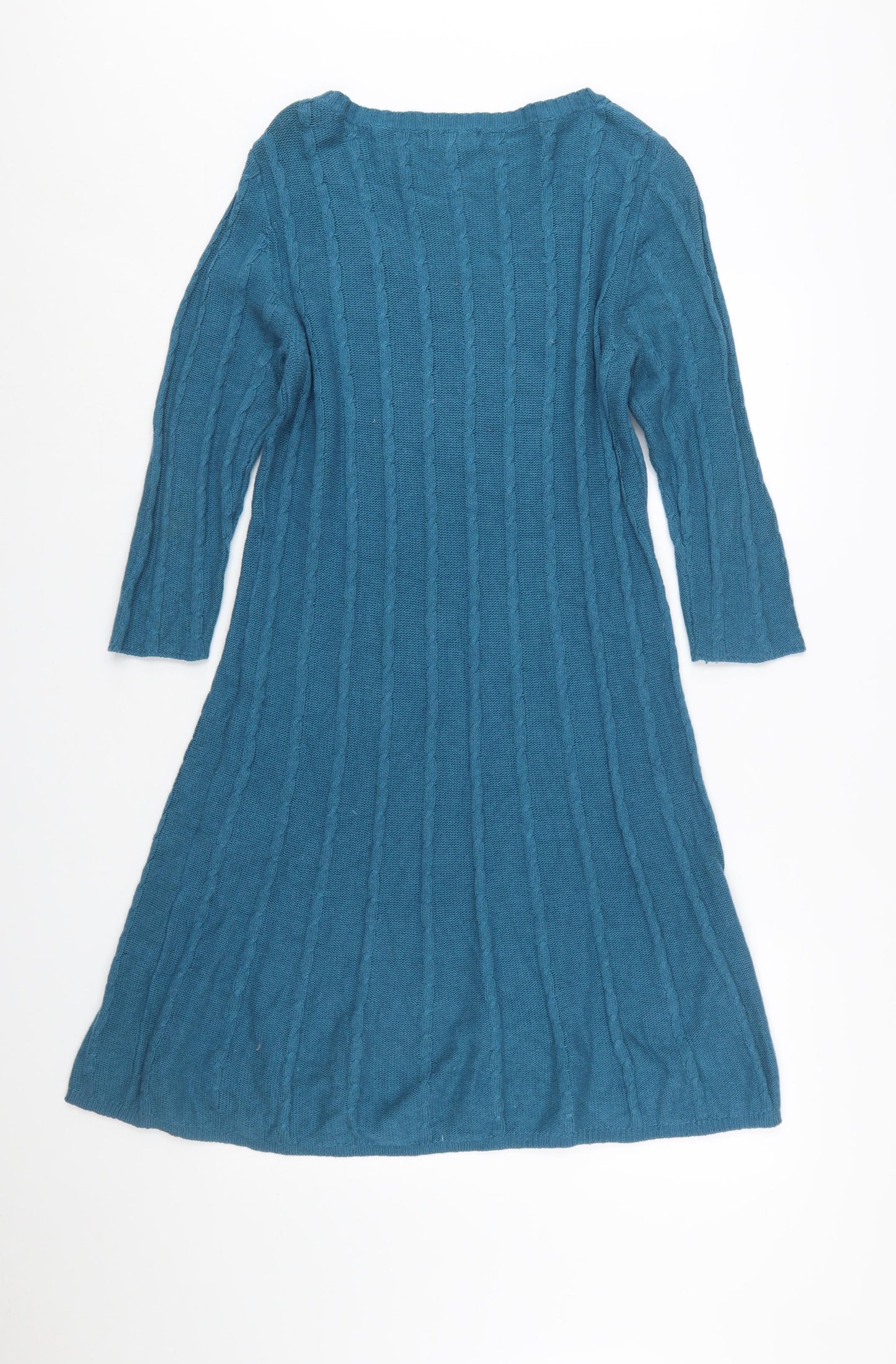 Monsoon Women’s Blue Knit Jumper Dress M 3/4 Sleeve Cotton Angora