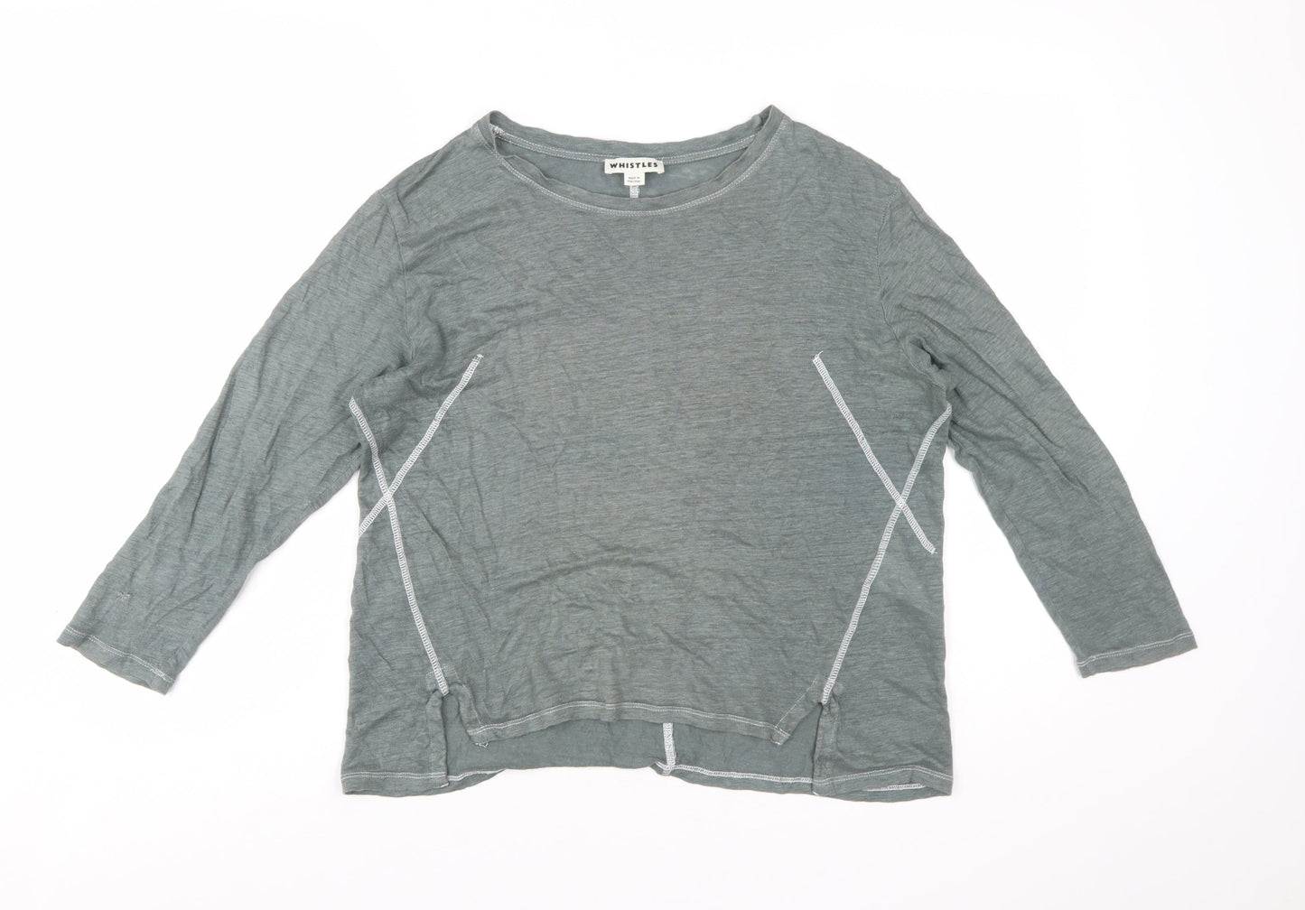 Whistles Women Green Linen Long Sleeve Basic T-Shirt M
