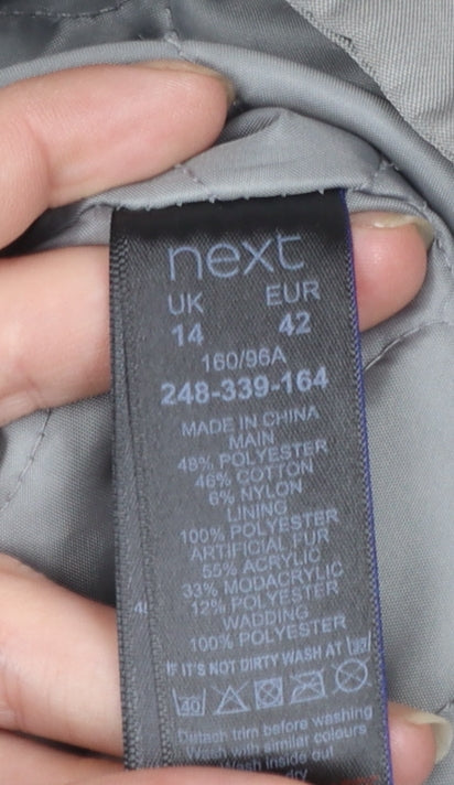 Next Petite Women’s Grey Faux Fur Hooded Parka Coat Size 14P
