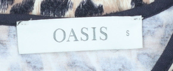 Oasis Women’s Beige Leopard Long Sleeve Viscose Top Size S