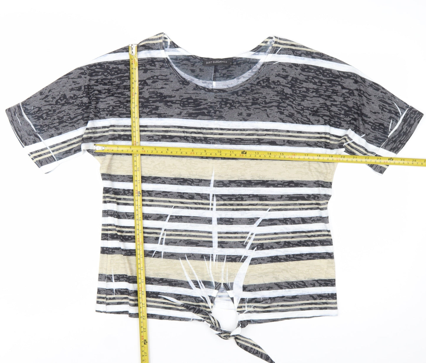 Just Elegance Women’s Multicoloured Striped Tie Hem T-Shirt Size S