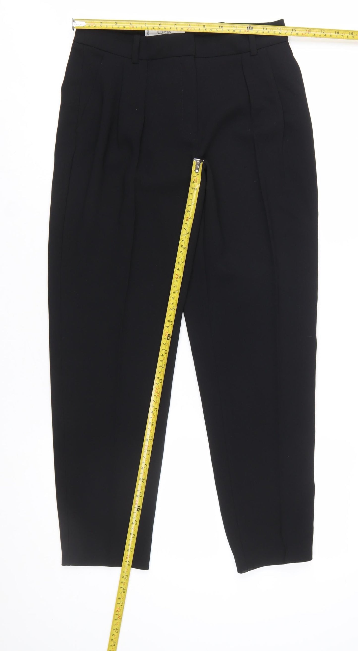 Mango Women Black Suit Trousers Size 8 Polyester Pleated Style