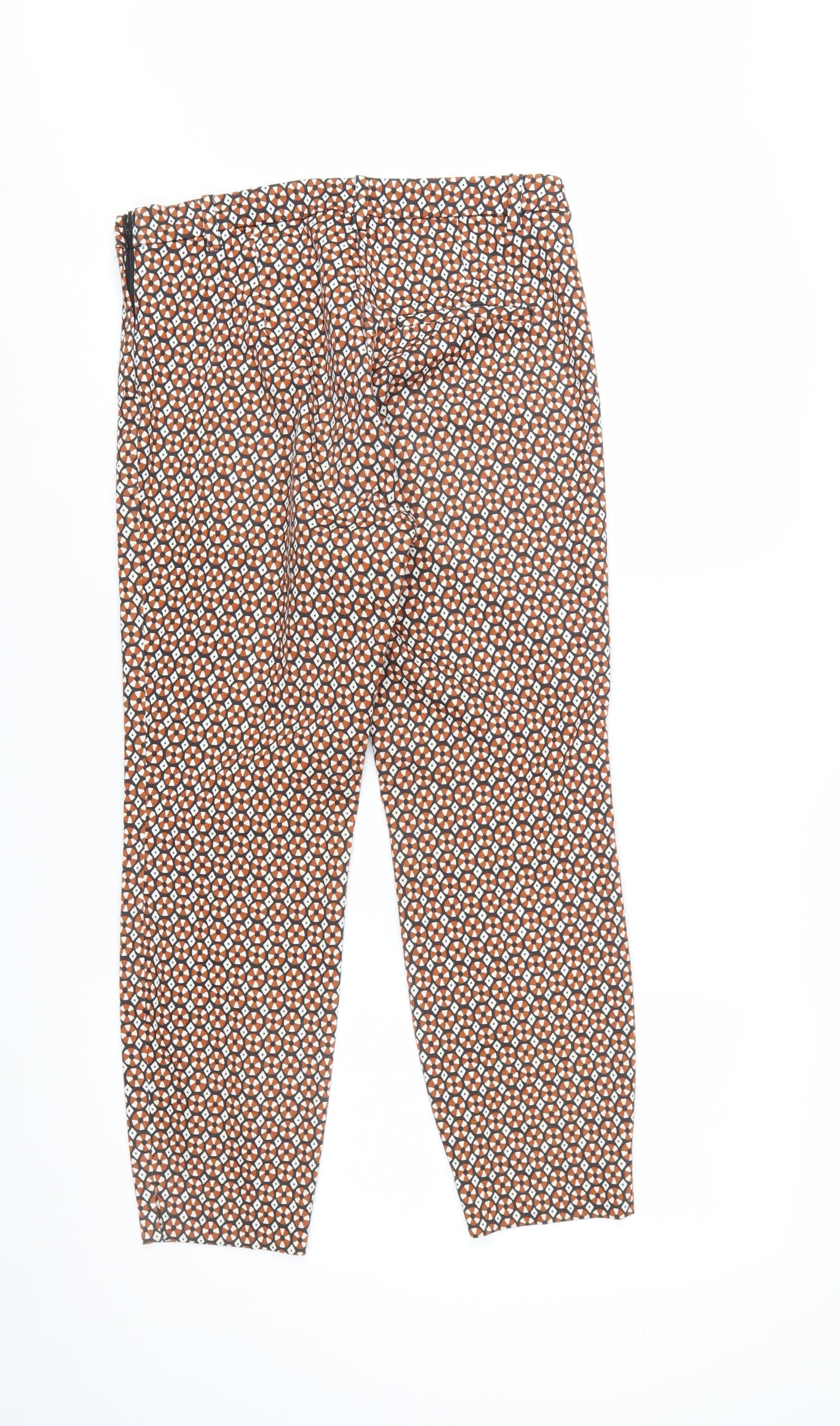 H&M Women’s Brown Geometric Slim Trousers Size 10 Stretch Cotton