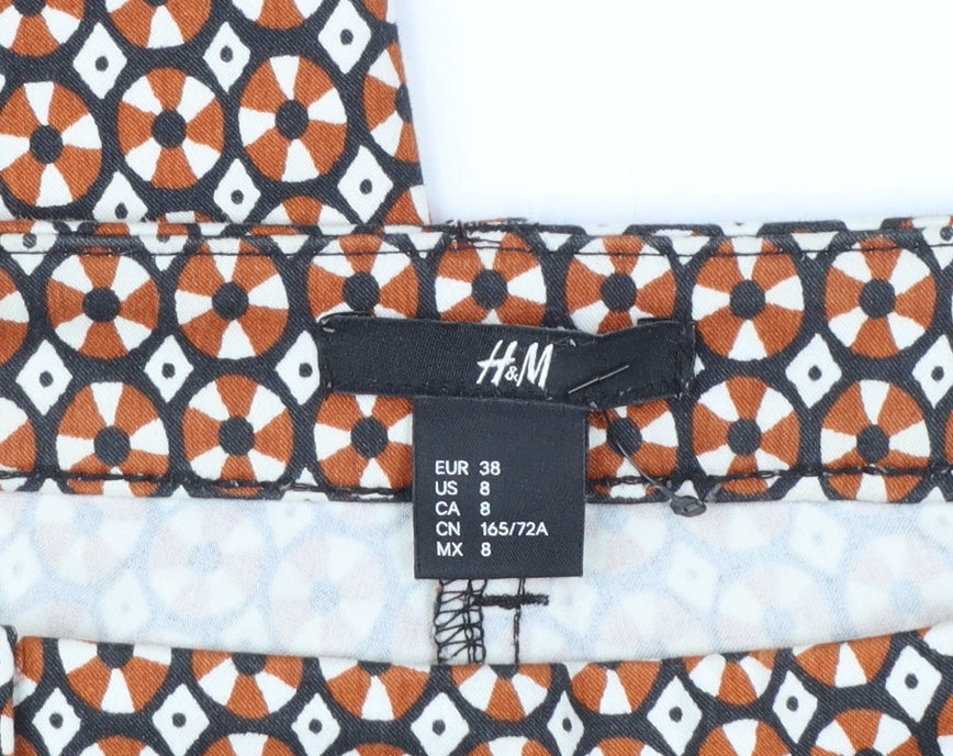 H&M Women’s Brown Geometric Slim Trousers Size 10 Stretch Cotton