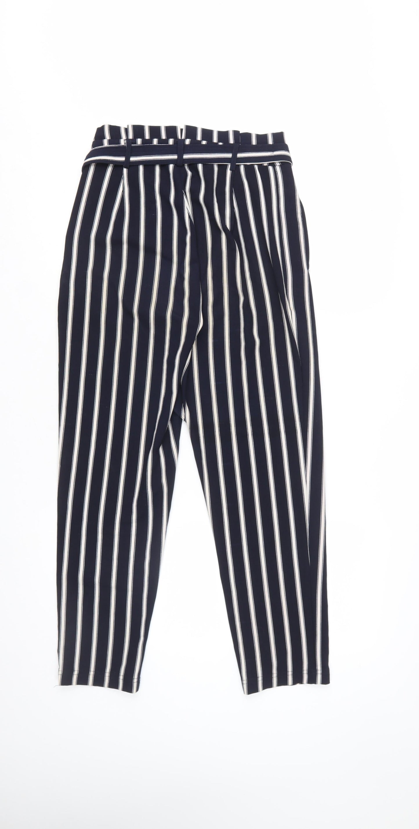 Stradivarius Women Blue Striped Paperbag Trousers Size 8