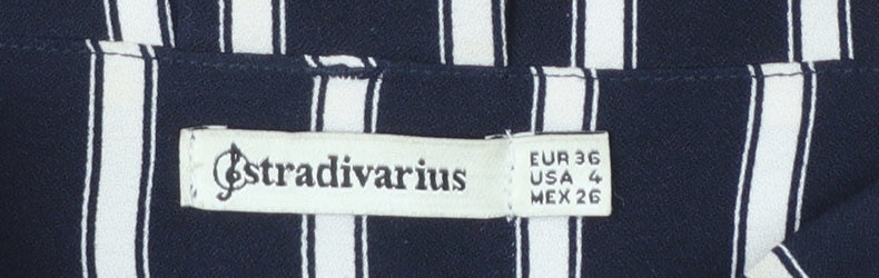 Stradivarius Women Blue Striped Paperbag Trousers Size 8