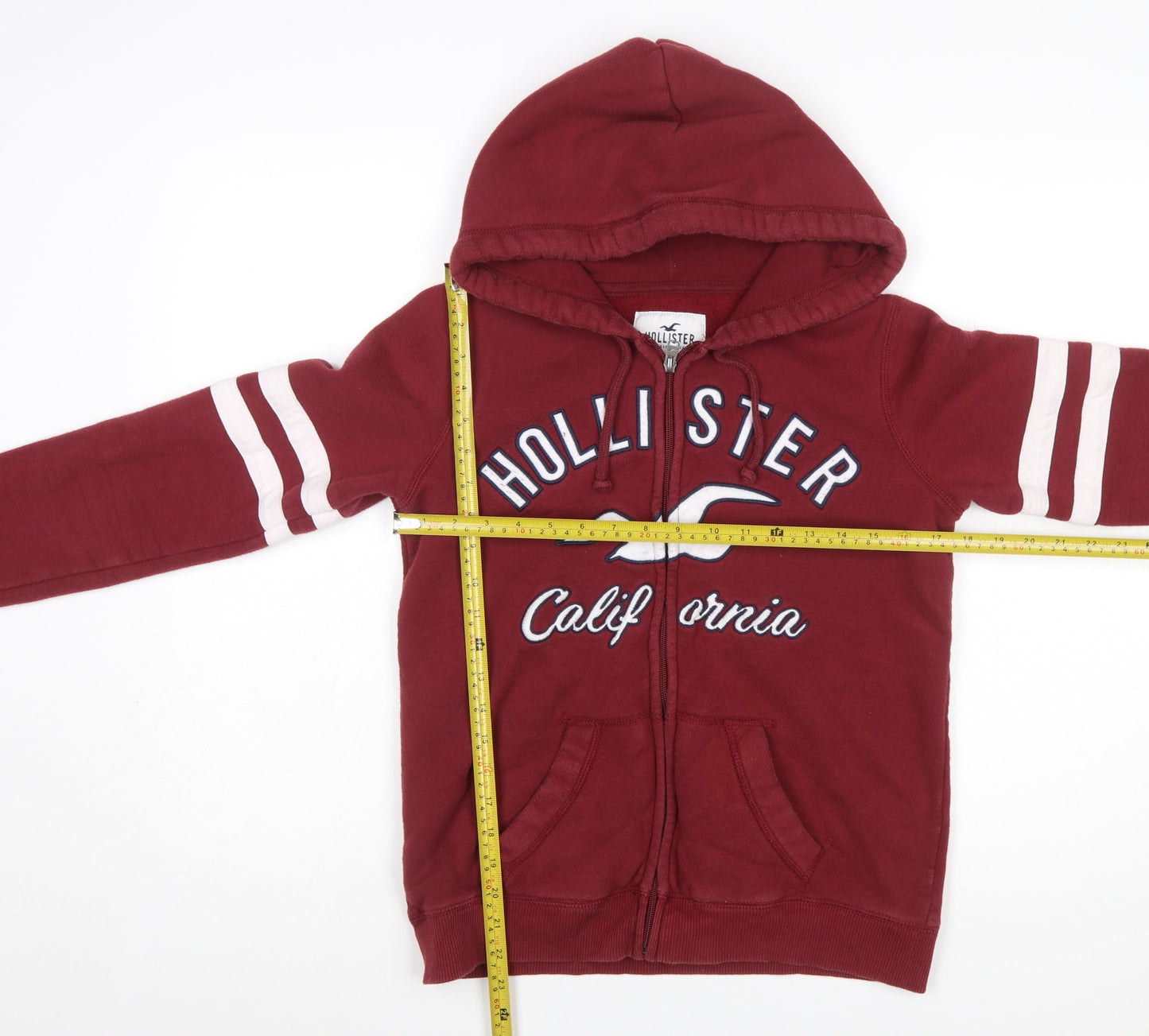 Hollister Women's Red Full Zip Hoodie S - Casual Logo Sweatshirt