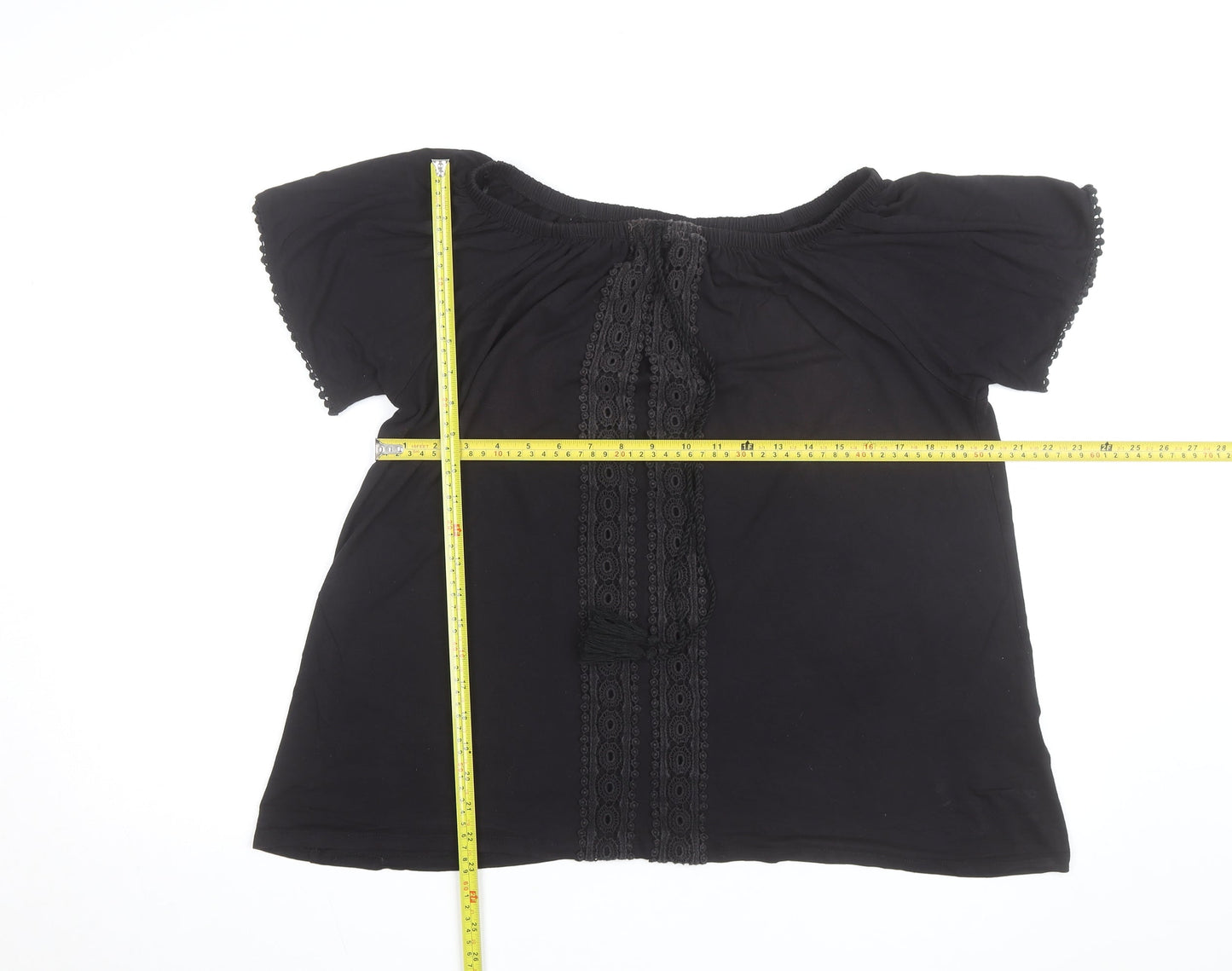 Evans Women's Black Off Shoulder Crochet Tunic Blouse Size 14