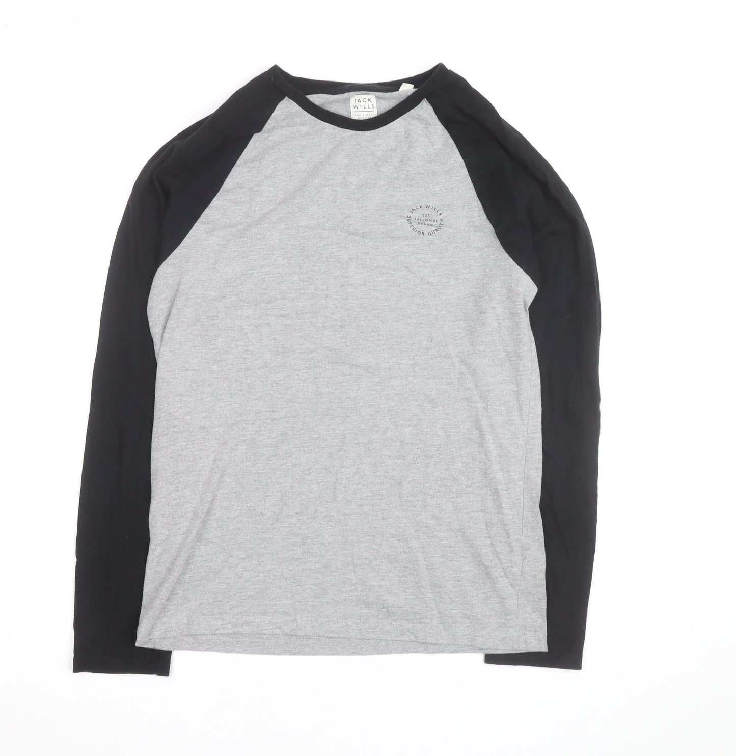 Jack Wills Men's Grey Colourblock Long Sleeve Cotton Top Size S
