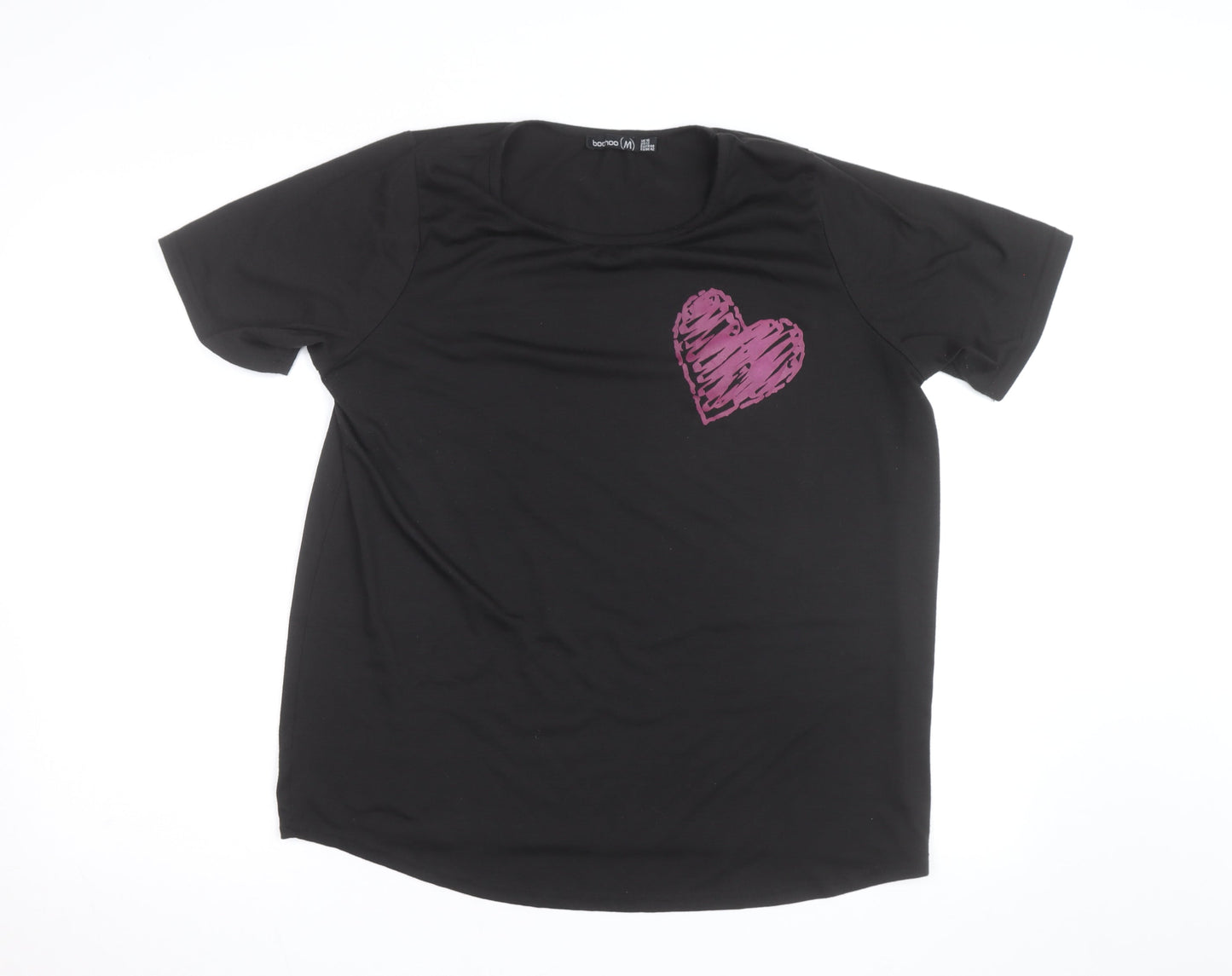 Boohoo Women Black Heart Print Jersey T-Shirt Size 16 Short Sleeve