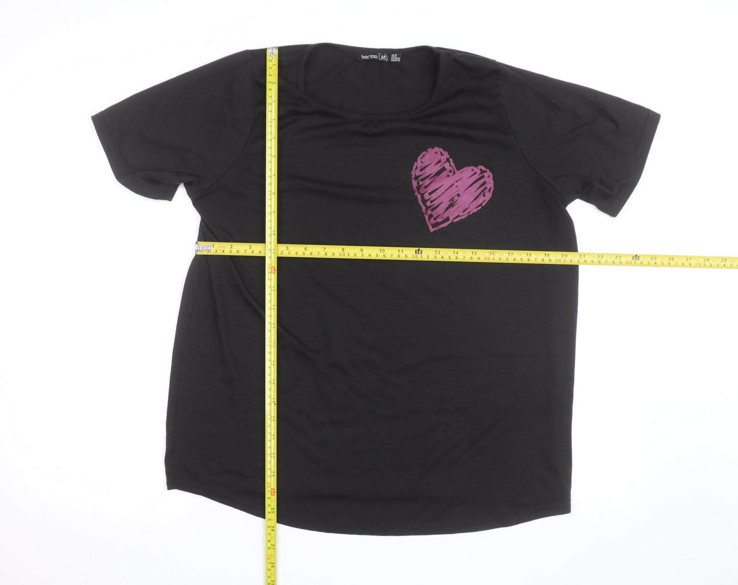 Boohoo Women Black Heart Print Jersey T-Shirt Size 16 Short Sleeve