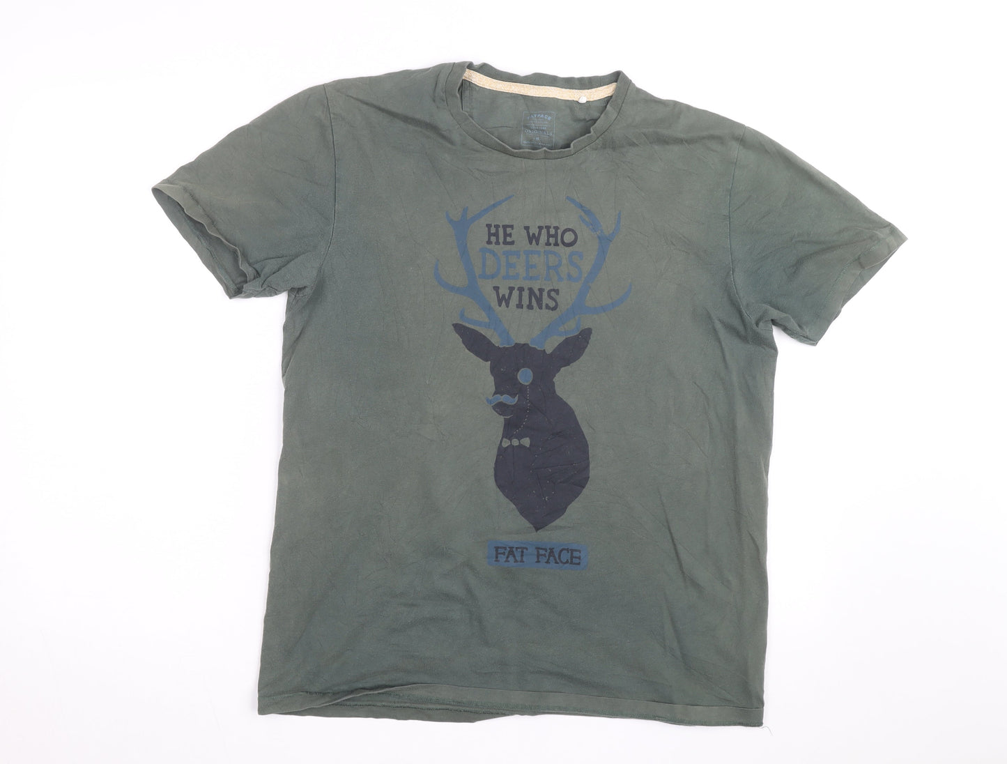 Fat Face Men’s Green Graphic Deer Print Cotton T-Shirt Size M