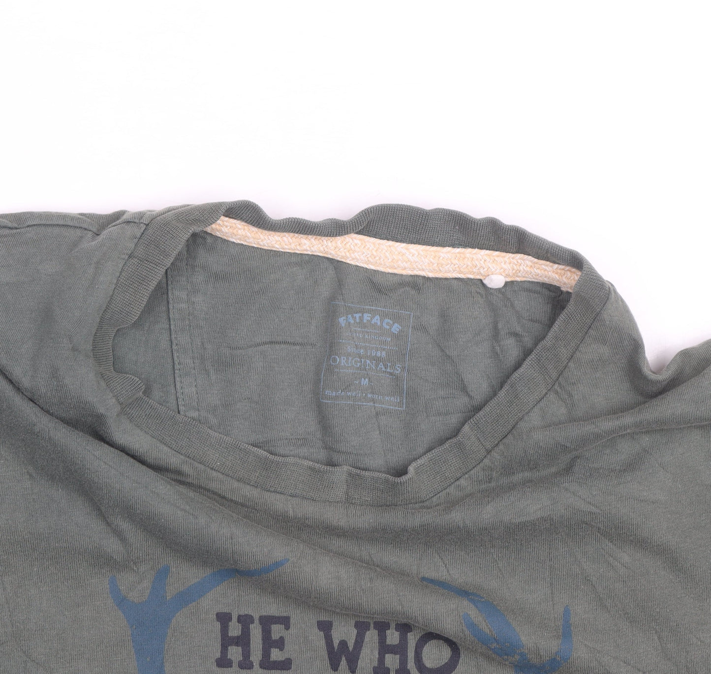 Fat Face Men’s Green Graphic Deer Print Cotton T-Shirt Size M