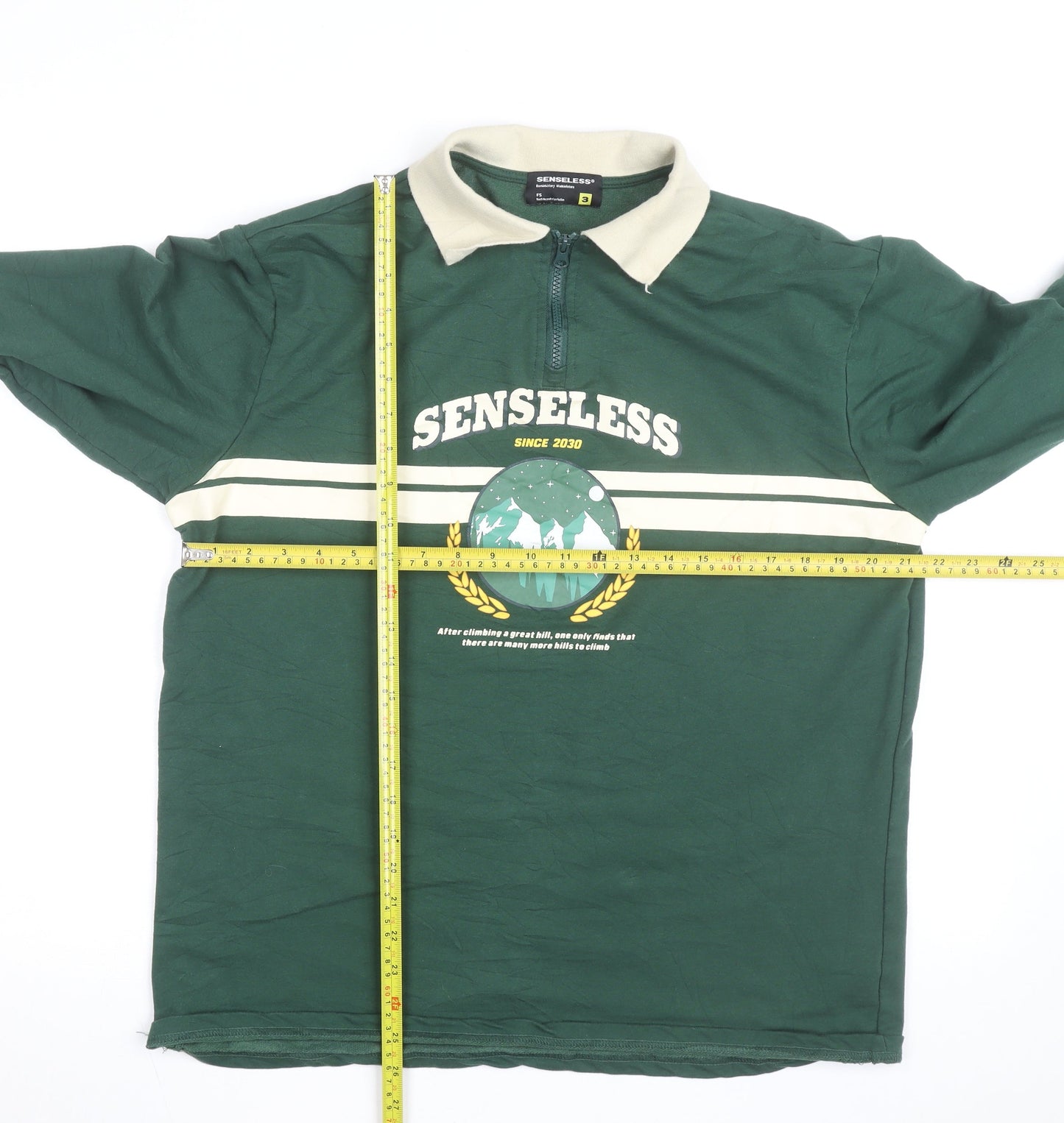 Senseless Mens Green Long Sleeve 1/2 Zip Collared Casual Top Size M