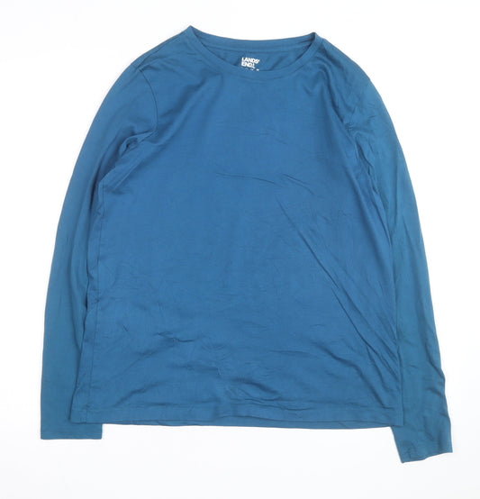 Lands' End Men's Blue Long Sleeve Cotton Crew Neck Top M