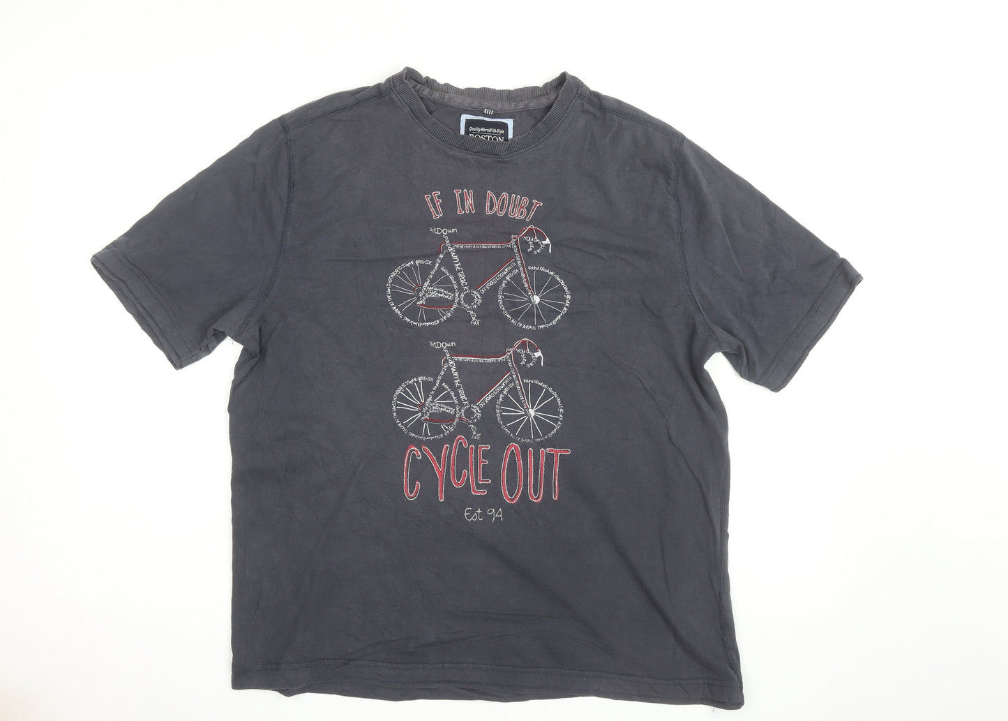 Boston Crew Men's Grey Cotton Cycling Graphic T-Shirt Size L