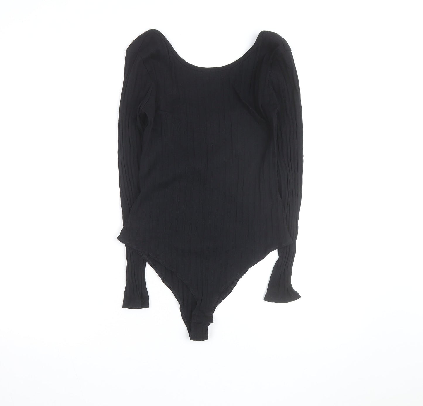 H&M Women Black Ribbed Long Sleeve Bodysuit Size L