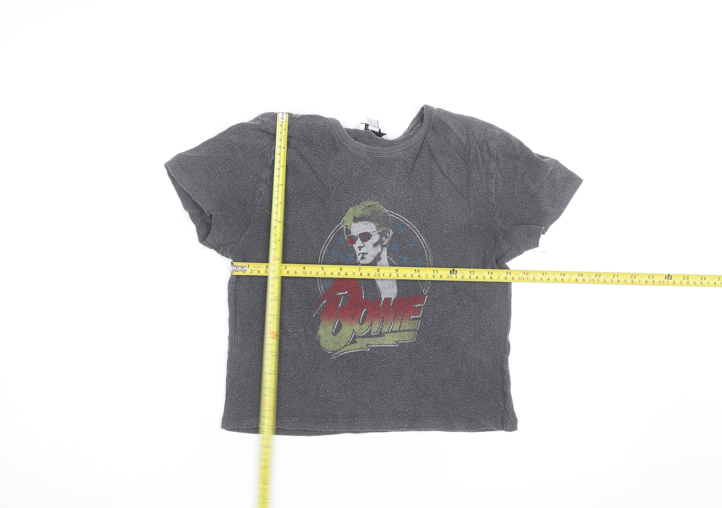 Topshop Women's Grey Cropped Bowie Graphic T-Shirt Size M