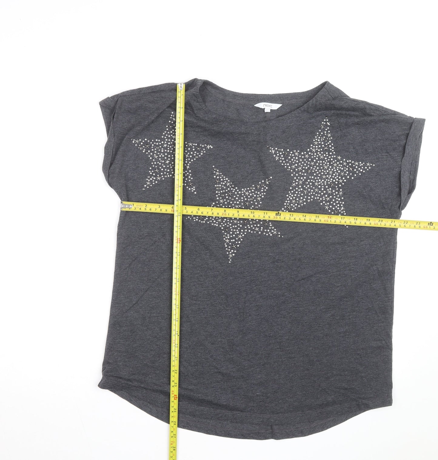 Next Women’s Grey Studded Star T-Shirt Size 16 Short Sleeve Casual Top