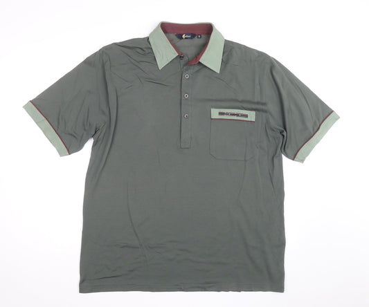 Gabicci Men's Green XL Polo Shirt Retro Contrast Collar Cotton Blend