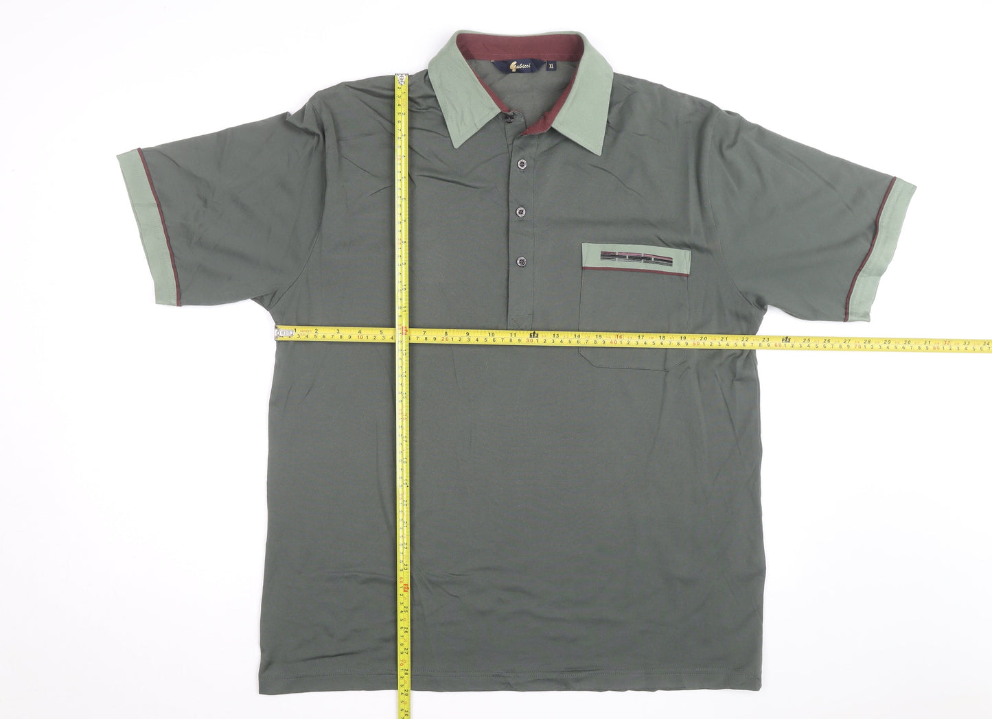 Gabicci Men's Green XL Polo Shirt Retro Contrast Collar Cotton Blend
