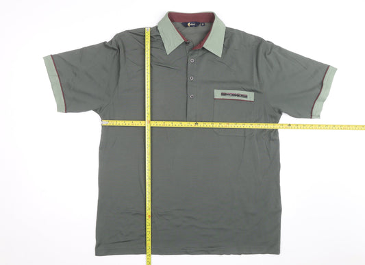 Gabicci Men's Green XL Polo Shirt Retro Contrast Collar Cotton Blend