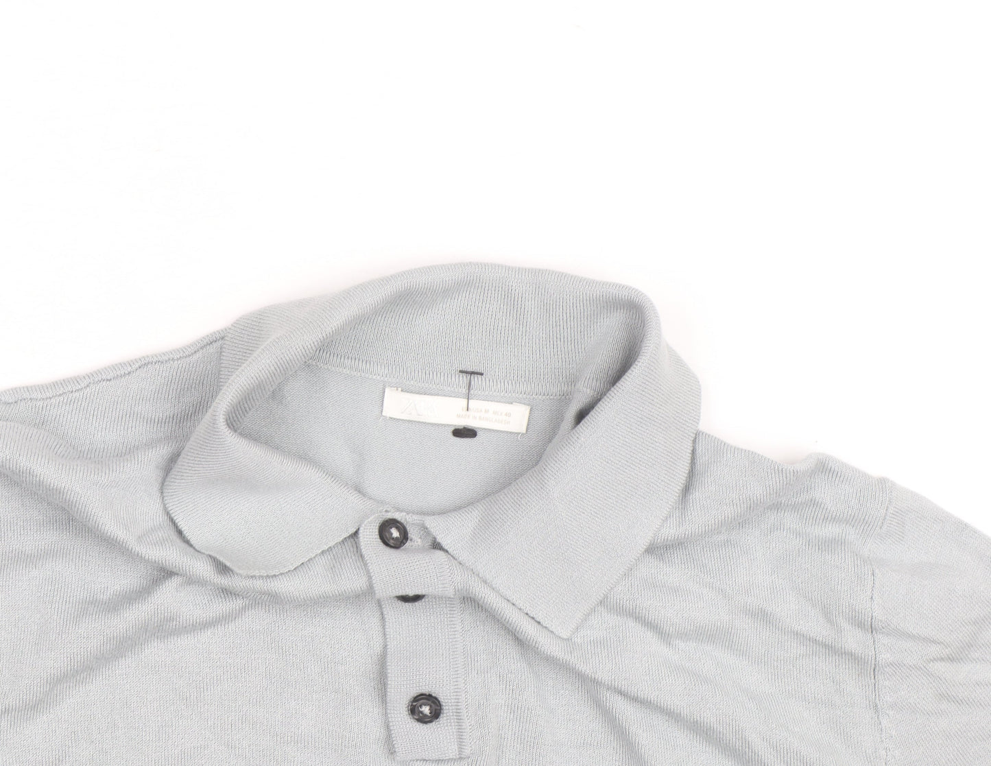 ZARA Men’s Grey Collared Knit Polo Shirt Size M Short Sleeve Casual