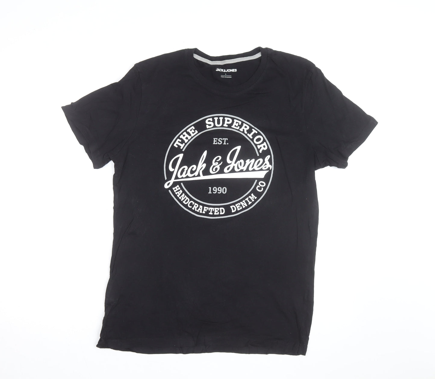 Jack & Jones Men's Black Graphic Print Crew Neck T-Shirt Size L