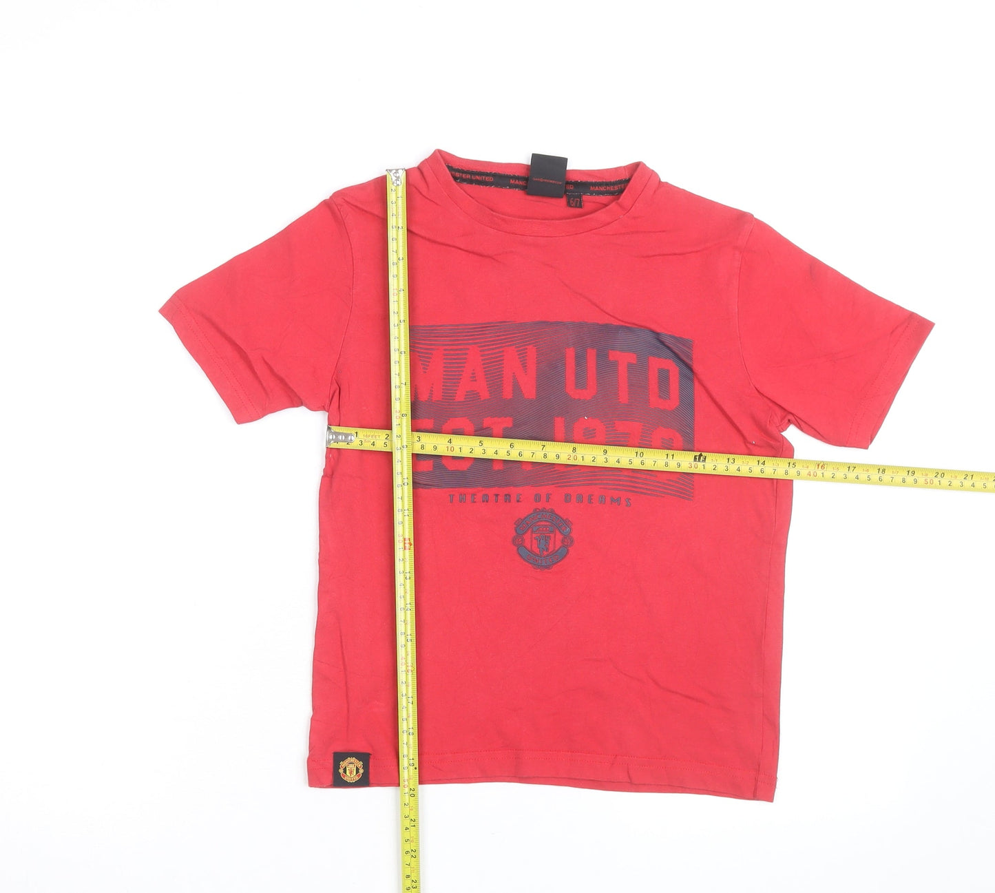 Manchester United Boys Red 6-7 Years Cotton Short Sleeve Graphic T-Shirt