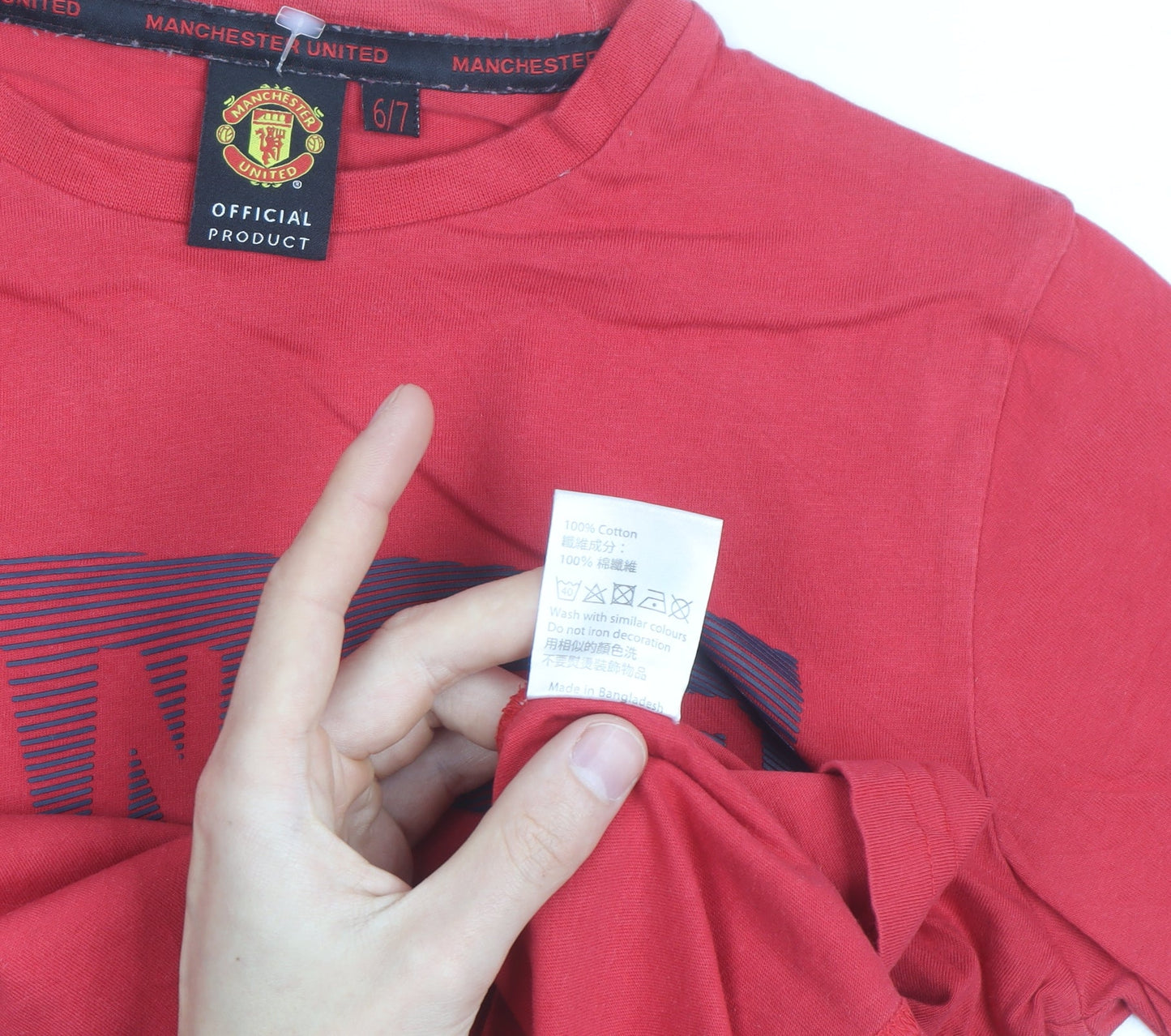 Manchester United Boys Red 6-7 Years Cotton Short Sleeve Graphic T-Shirt
