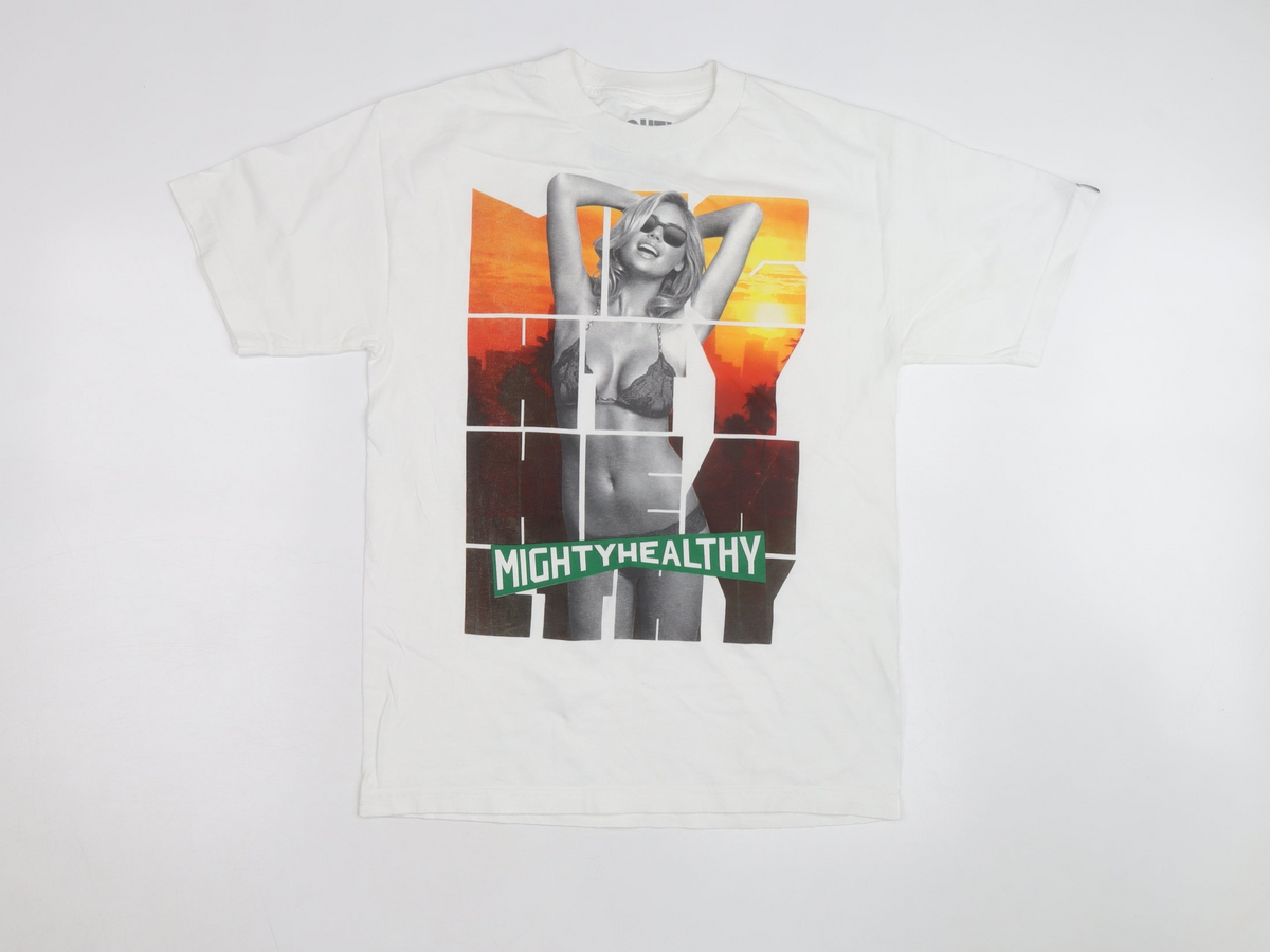 Mighty Healthy Men's White Graphic Print Regular Fit T-Shirt M