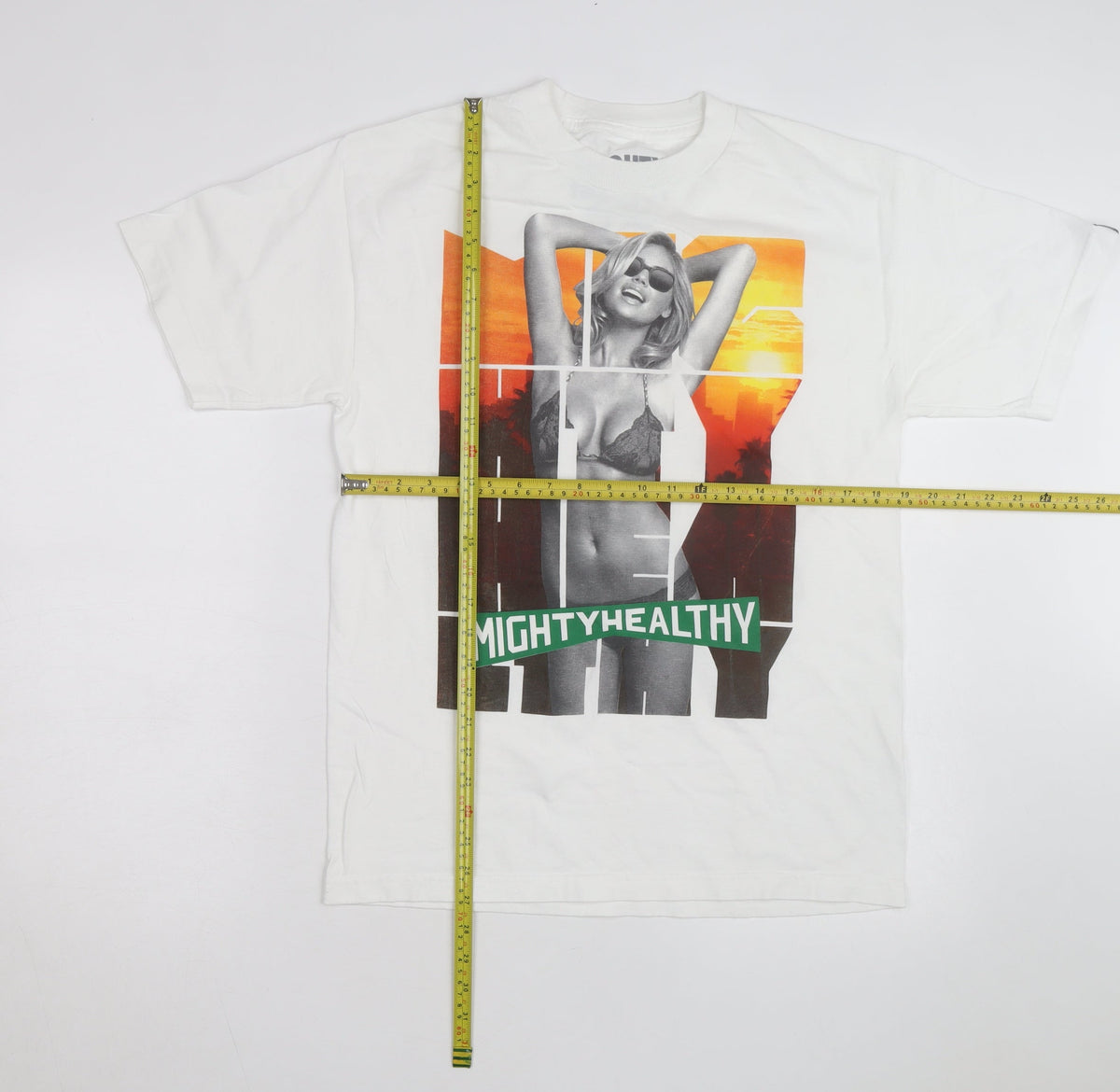 Mighty Healthy Men's White Graphic Print Regular Fit T-Shirt M
