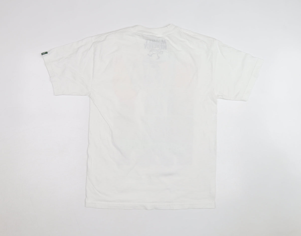 Mighty Healthy Men's White Graphic Print Regular Fit T-Shirt M