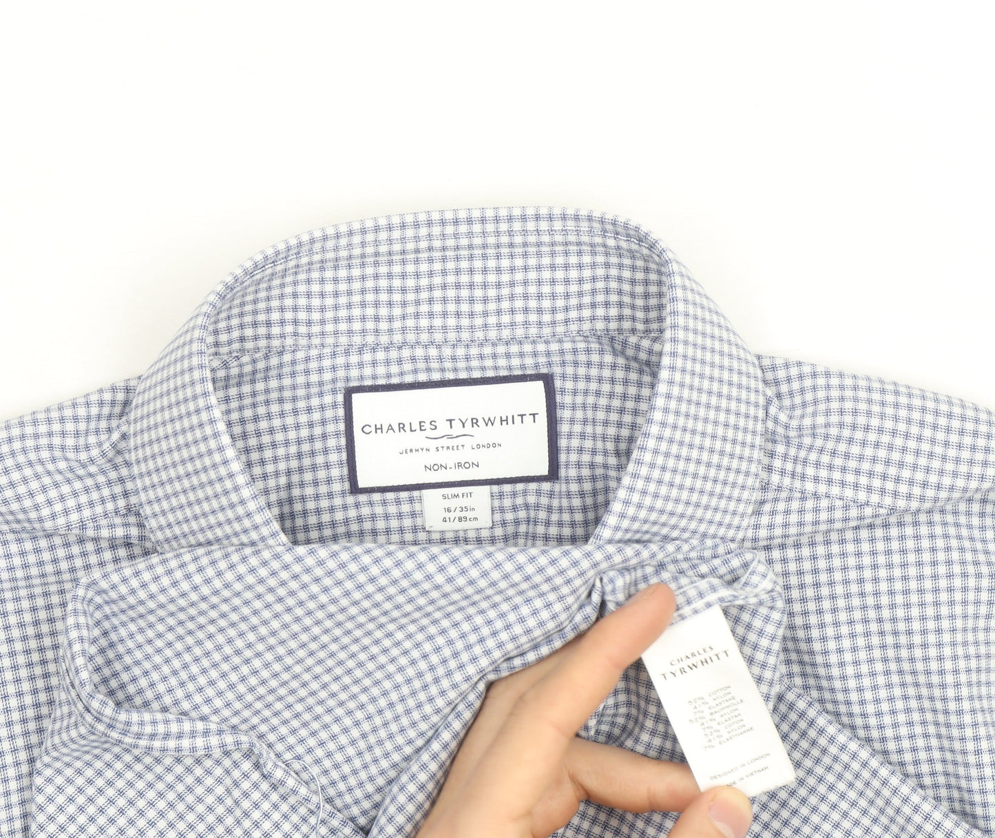 Charles Tyrwhitt Men's Blue Check Slim Fit Non-Iron Dress Shirt 16/41