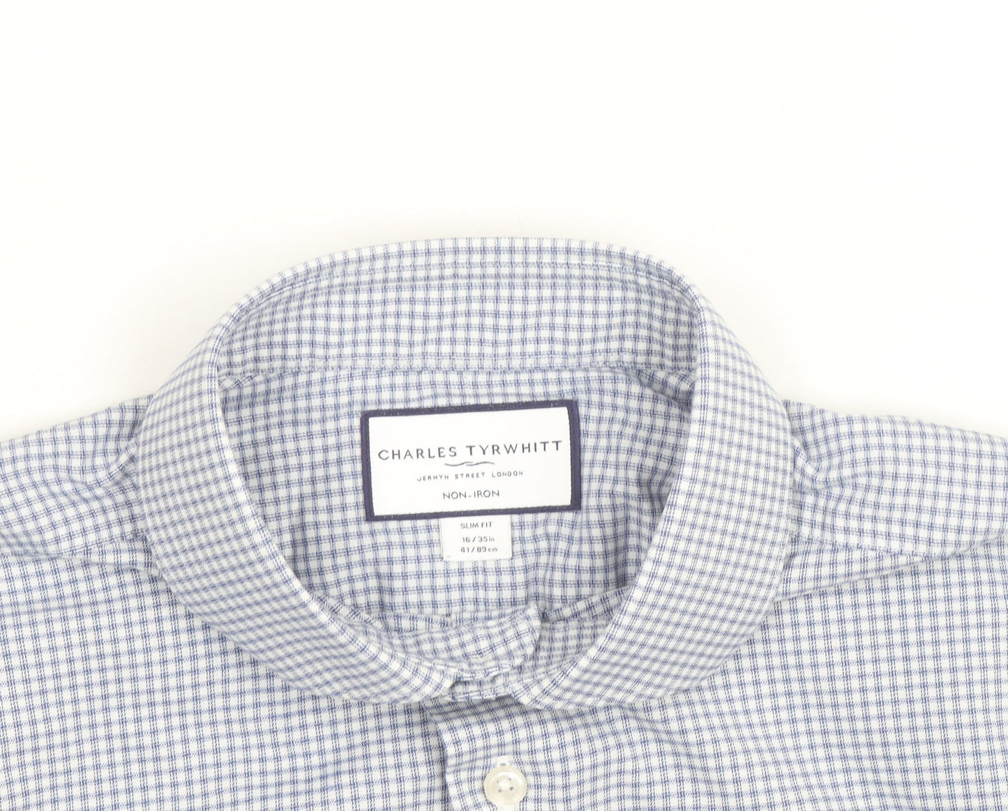 Charles Tyrwhitt Men's Blue Check Slim Fit Non-Iron Dress Shirt 16/41