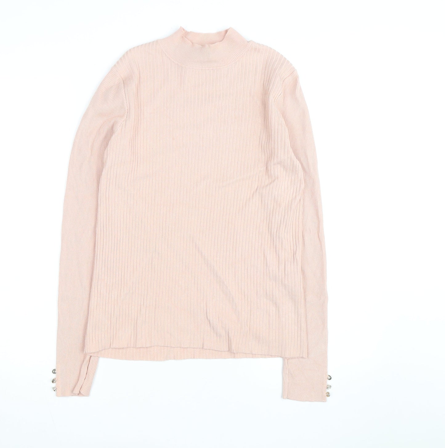 Lipsy Women Pink Ribbed Mock Neck Long Sleeve Pullover Jumper Size 10